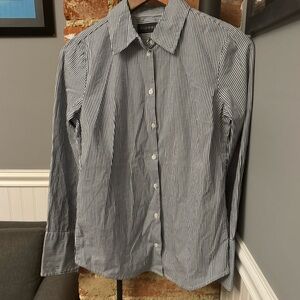 Piombo Women’s Striped Button Down Shirt Navy White Italian Cotton Size XS